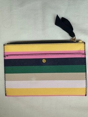 J. Crew Striped Leather clutch in Yellow, Pink, Navy, Green, Cream